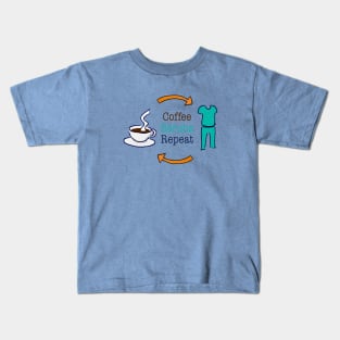 The Medical Grind. Coffee, Scrubs, Repeat + text Kids T-Shirt